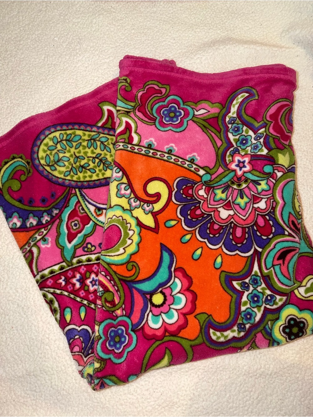 Vera Bradley Hot Pink Orange Multicolor Paisley Throw Blanket 78inL 47inW
